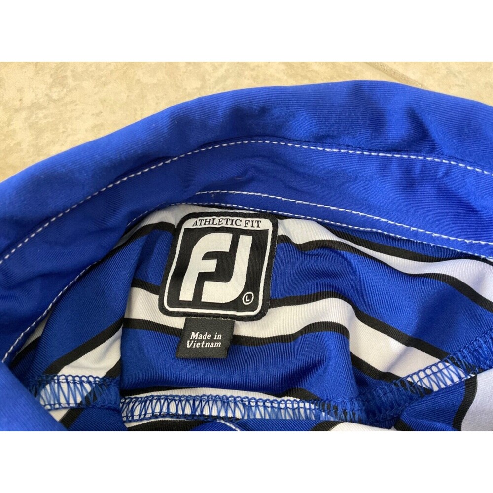 FootJoy FJ Golf Polo Shirt Athletic Fit Men’s Size L Blue White Black Striped